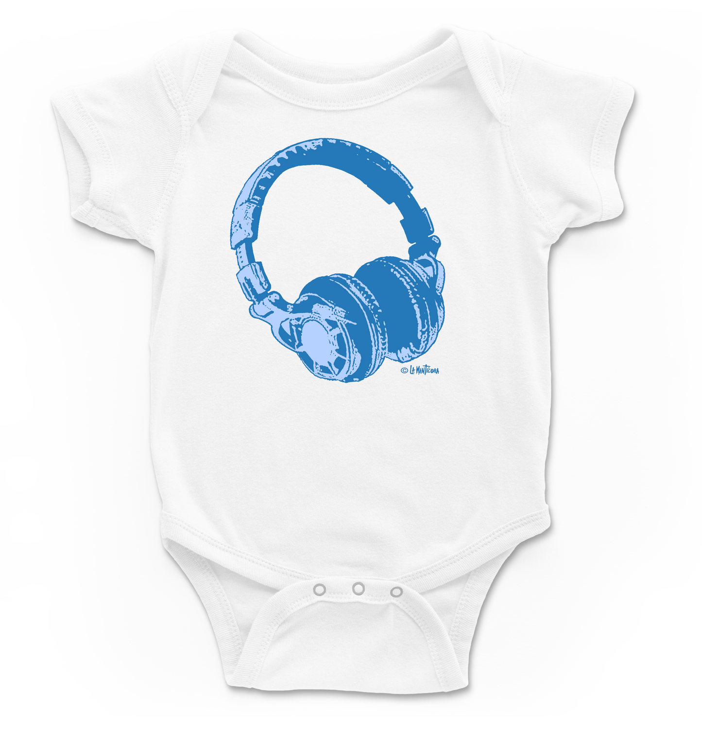 Body bebé Auricular Azul en blanco