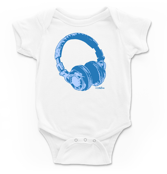 Body bebé Auricular Azul en blanco