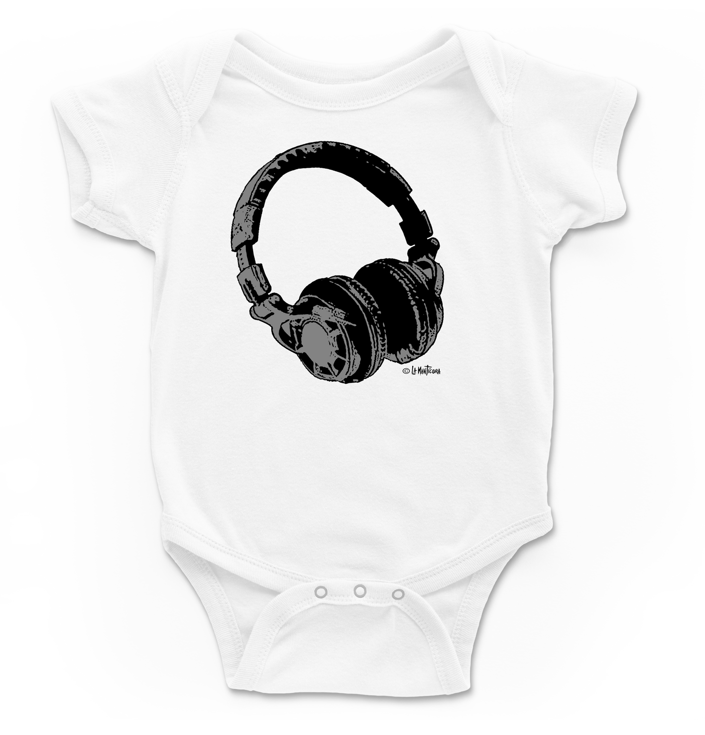 Body bebé Auricular Gris en blanco