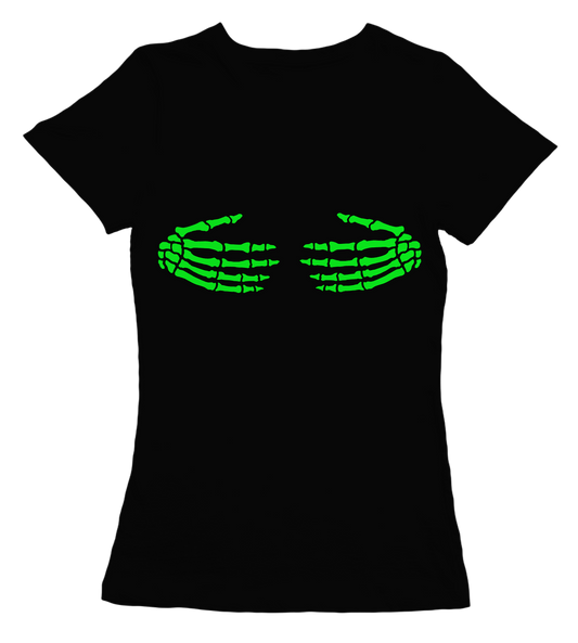 Camiseta Chica abrazo esqueleto verde